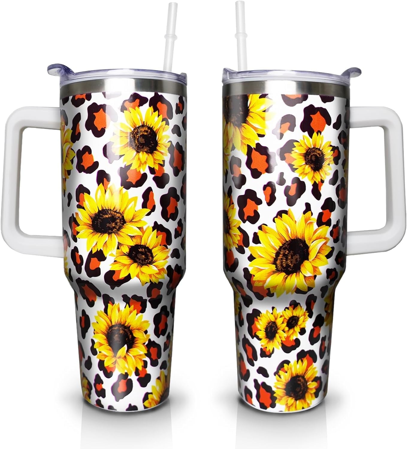 40 oz Tumbler with Handle and Straw Lid, Purple Butterfly Insulated Cup, Double Vacuum Leak Proof Coffee - Tumbler