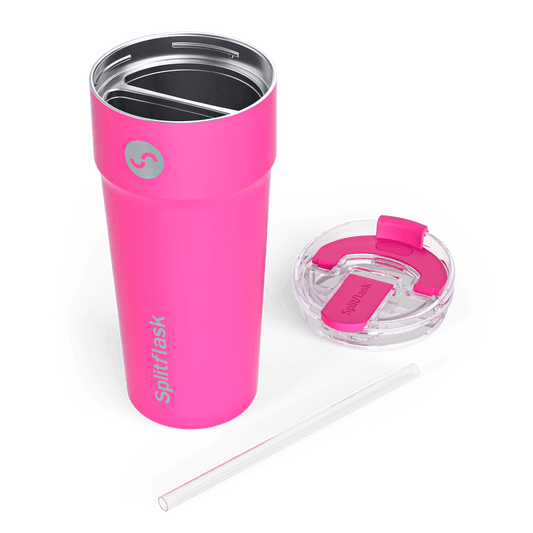 Splitflask 2-in-1 Hot & Cold Insulated Tumbler, 30oz Stainless Steel, Leak-Proof, BPA-Free, Dual Chamber, Travel Mug, Fits Cup Holder (Elle Pink)