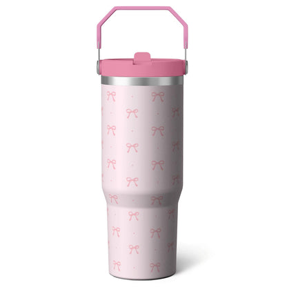 1pc Blue bow 30oz Tumbler with Straw & Handle - Insulated Stainless Steel Cup | Holiday Gift - Tumbler