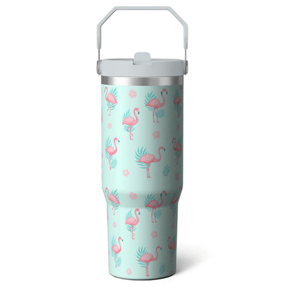 1pc Pink Leopard Print 30oz Tumbler with Straw & Handle - Insulated Stainless Steel Cup | Holiday - Tumbler