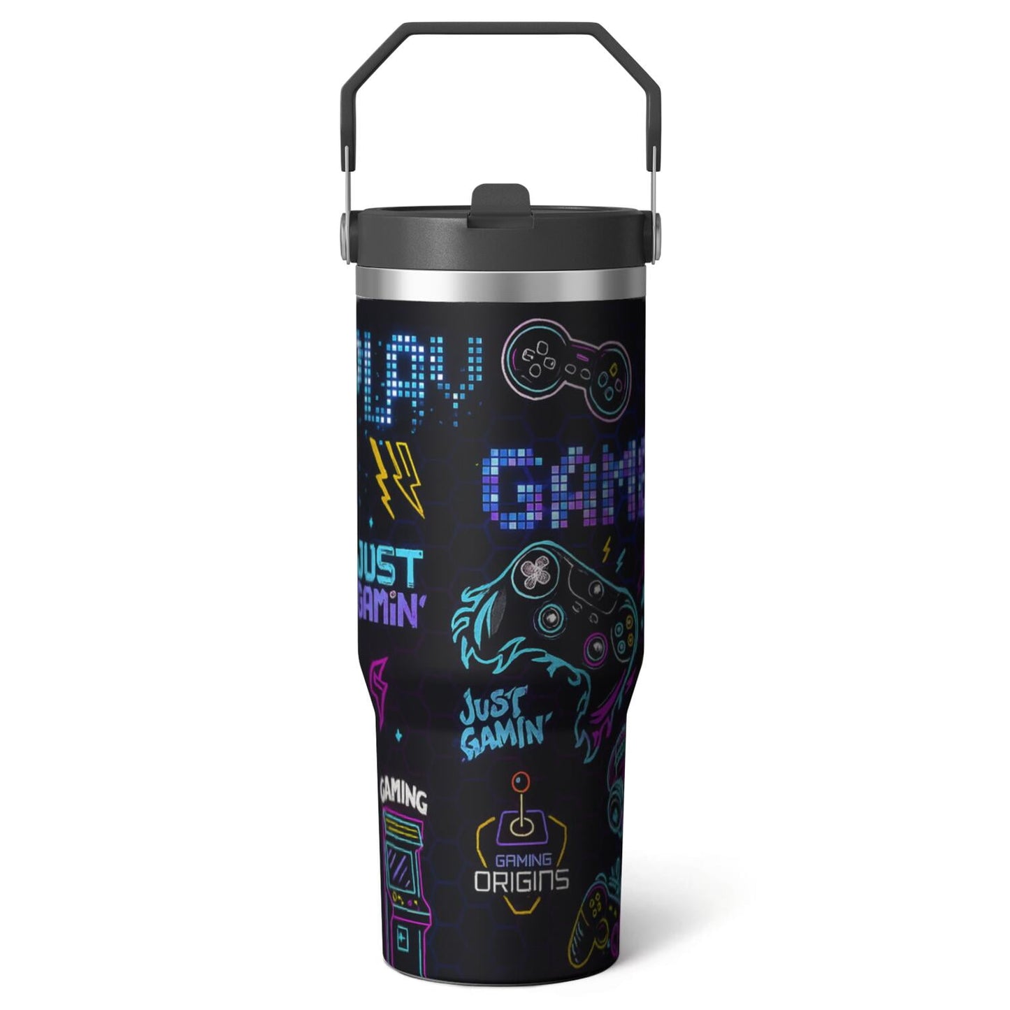 1pc Halloween Skull 30oz Tumbler with Straw & Handle - Insulated Stainless Steel Cup | Holiday Gift - Tumbler