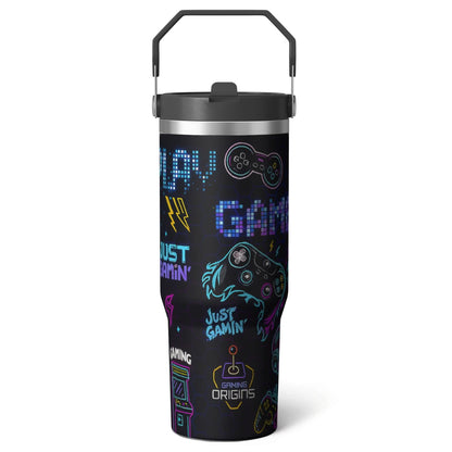 1pc Halloween Skull 30oz Tumbler with Straw & Handle - Insulated Stainless Steel Cup | Holiday Gift - Tumbler