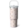 1pc Pink Leopard Print 30oz Tumbler with Straw & Handle - Reusable Stainless Steel Cup