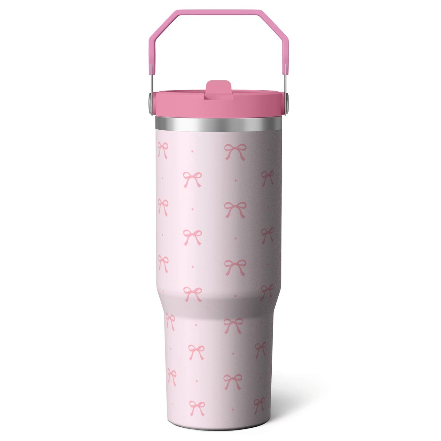 1pc Pink Leopard Print 30oz Tumbler with Straw & Handle - Insulated Stainless Steel Cup | Holiday - Tumbler