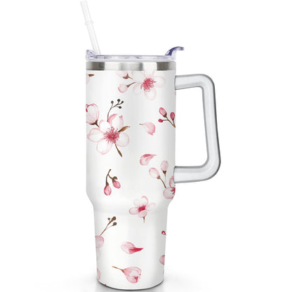 1pc cherry 40oz Tumbler with Straw & Handle - Insulated Stainless Steel Cup | Holiday Gift for - Tumbler
