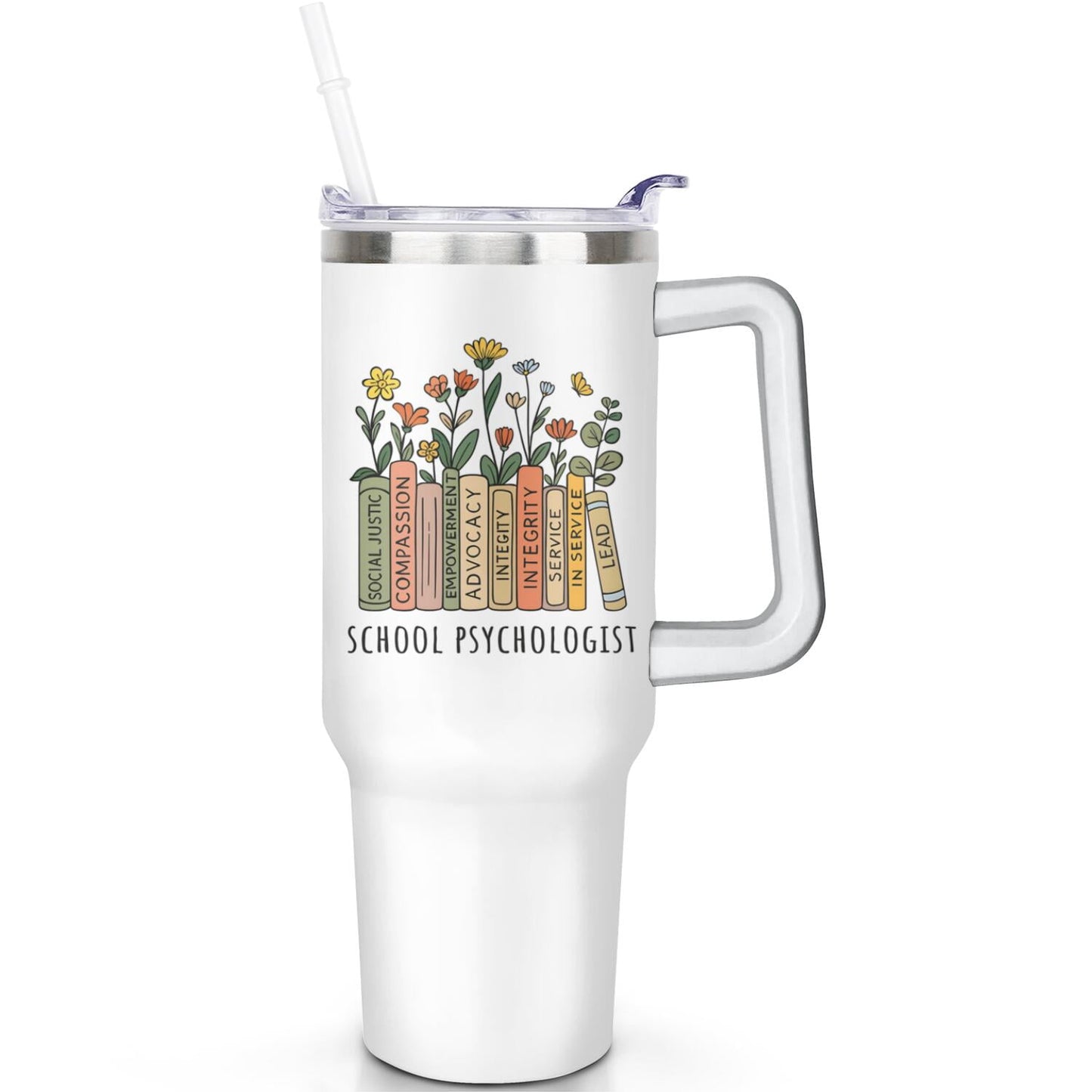 1pc daisy 40oz Tumbler with Straw & Handle - Insulated Stainless Steel Cup | Holiday Gift for - Tumbler