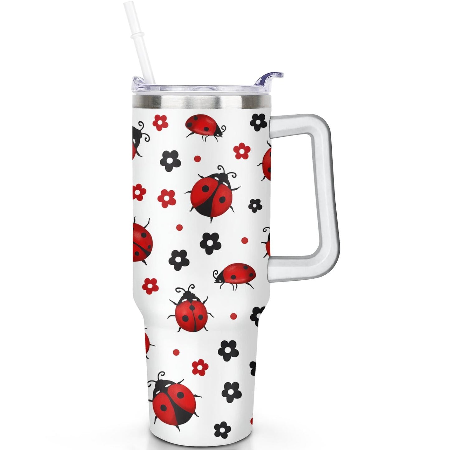 1pc cherry 40oz Tumbler with Straw & Handle - Insulated Stainless Steel Cup | Holiday Gift for - Tumbler