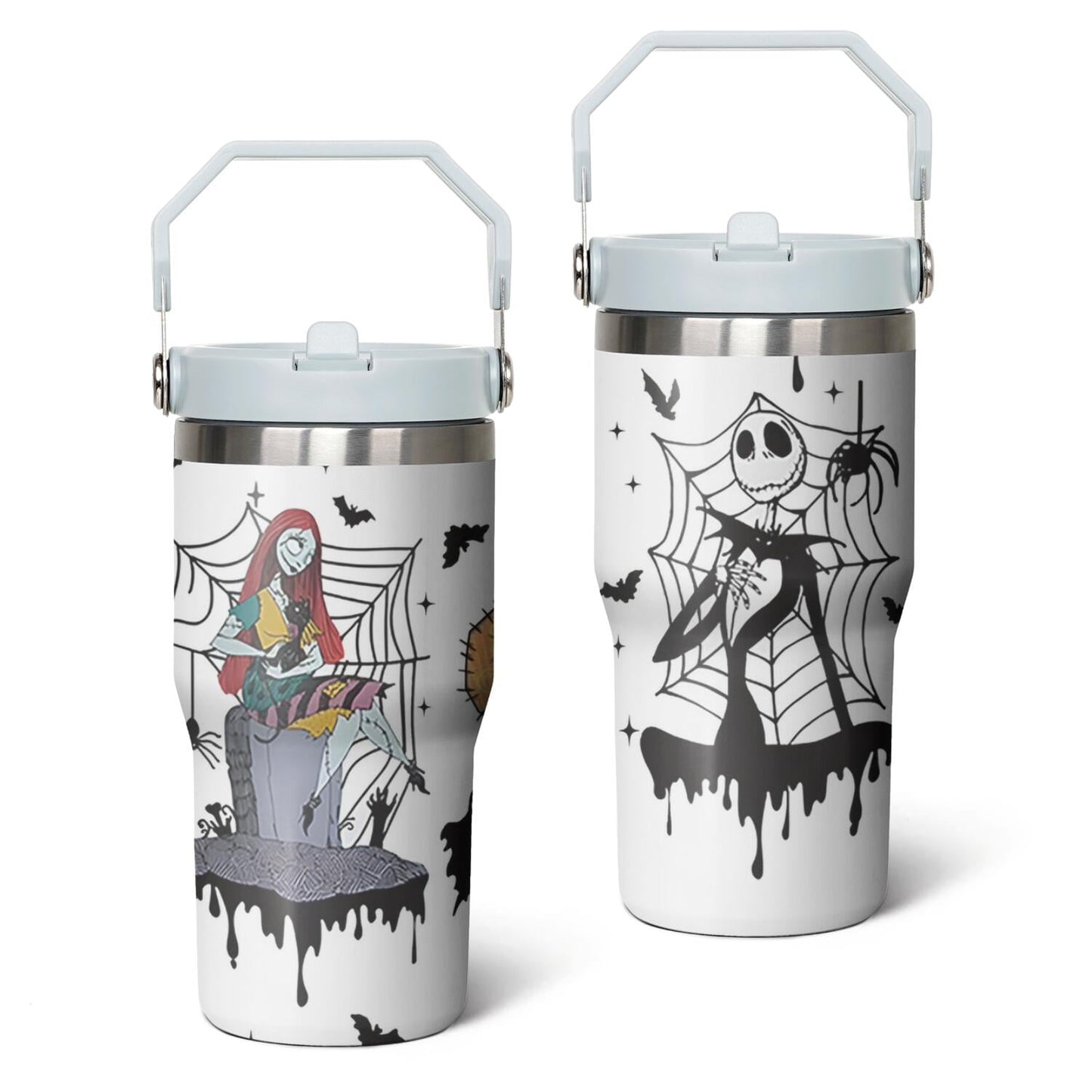20oz Halloween Nightmare Before Stainless Steel Tumbler with Lid and Straw,Spill Proof Christmas Jack Skeleton Travel Cup - Tumbler