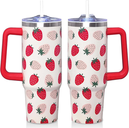 30 Oz Blue Bow Tumbler with Handle and Straw, Insulated Stainless Steel Coffee Travel Cup Mug Water - Tumbler