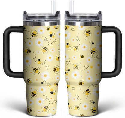 Football Lover Gift 30 oz Flip Straw Tumbler with Top Handle Football Pattern BPA-Free Leak Proof Stainless - Tumbler