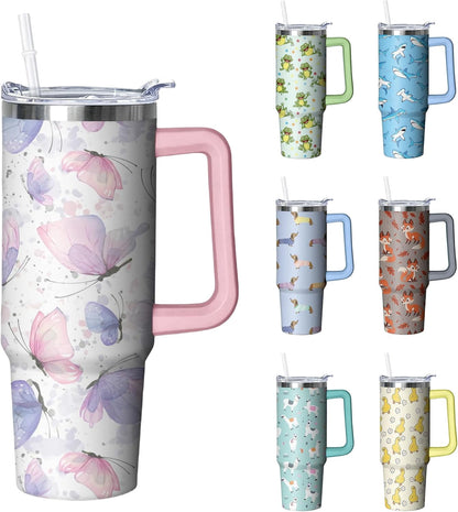 30 oz Duck Tumbler with Handle and Straw, Insulated Stainless Steel Cup with Lid, Travel Coffee Mug - Tumbler