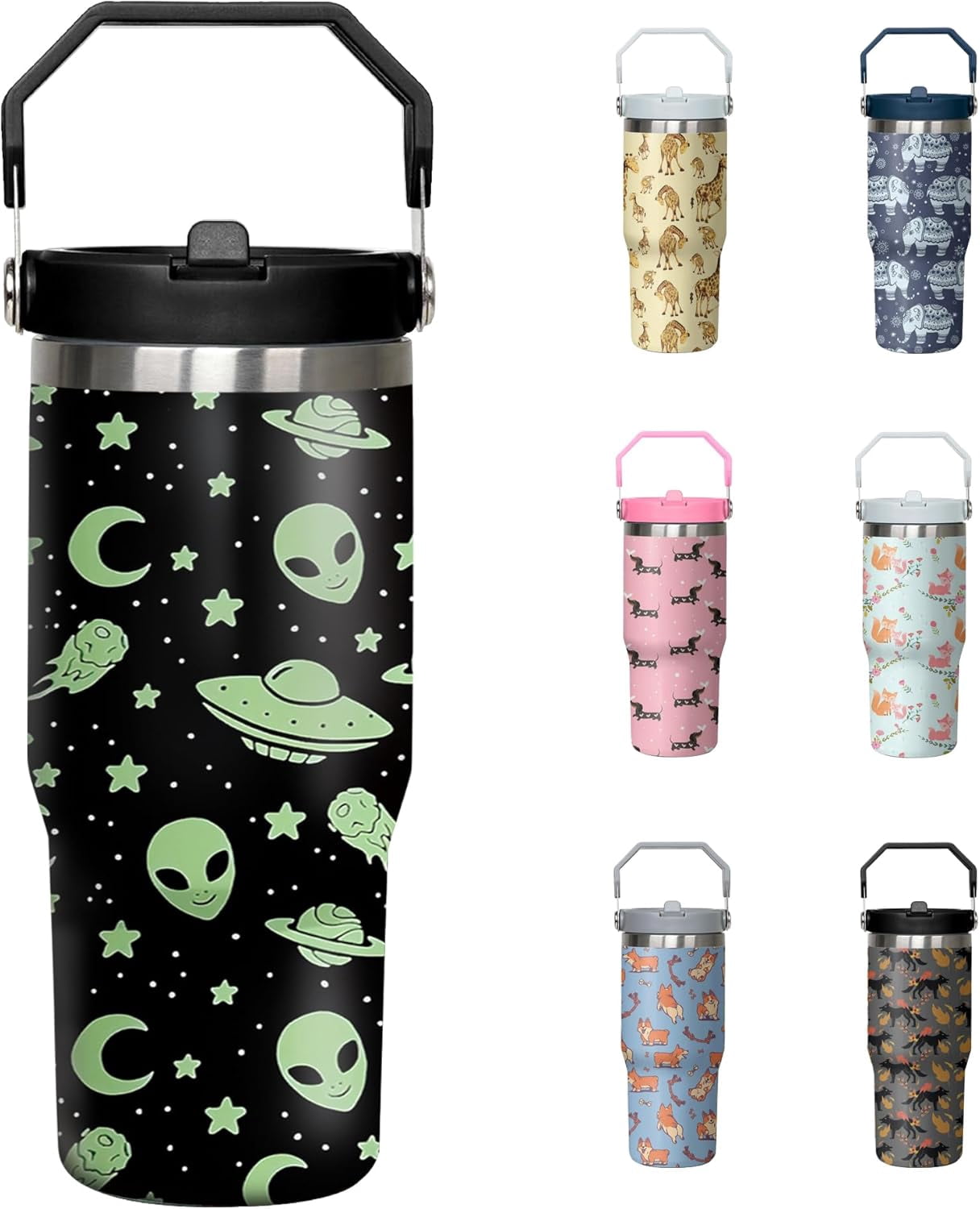 30 Oz Blue Bow Tumbler with Handle and Straw, Insulated Stainless Steel Coffee Travel Cup Mug Water - Tumbler