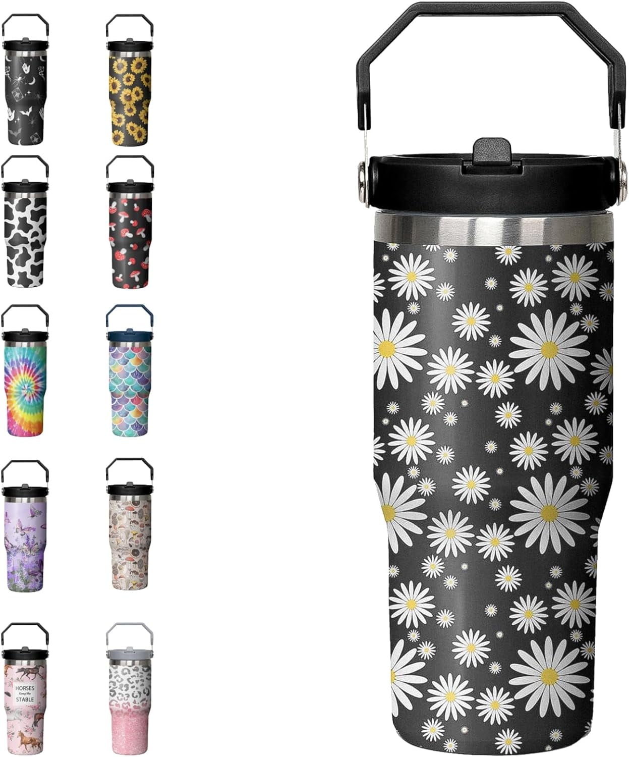 30oz Tie Dye Print Tumbler with Handle Flip Straw Tie Dye Print Coffee Mug with Handle Leak - Tumbler