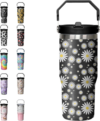 30oz Tie Dye Print Tumbler with Handle Flip Straw Tie Dye Print Coffee Mug with Handle Leak - Tumbler