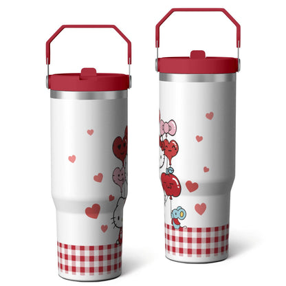 30oz Hello Kawaii Cat Cute Stainless Steel Tumbler with Lid and Straw,Spill Proof Travel Cup Double Wall - Tumbler
