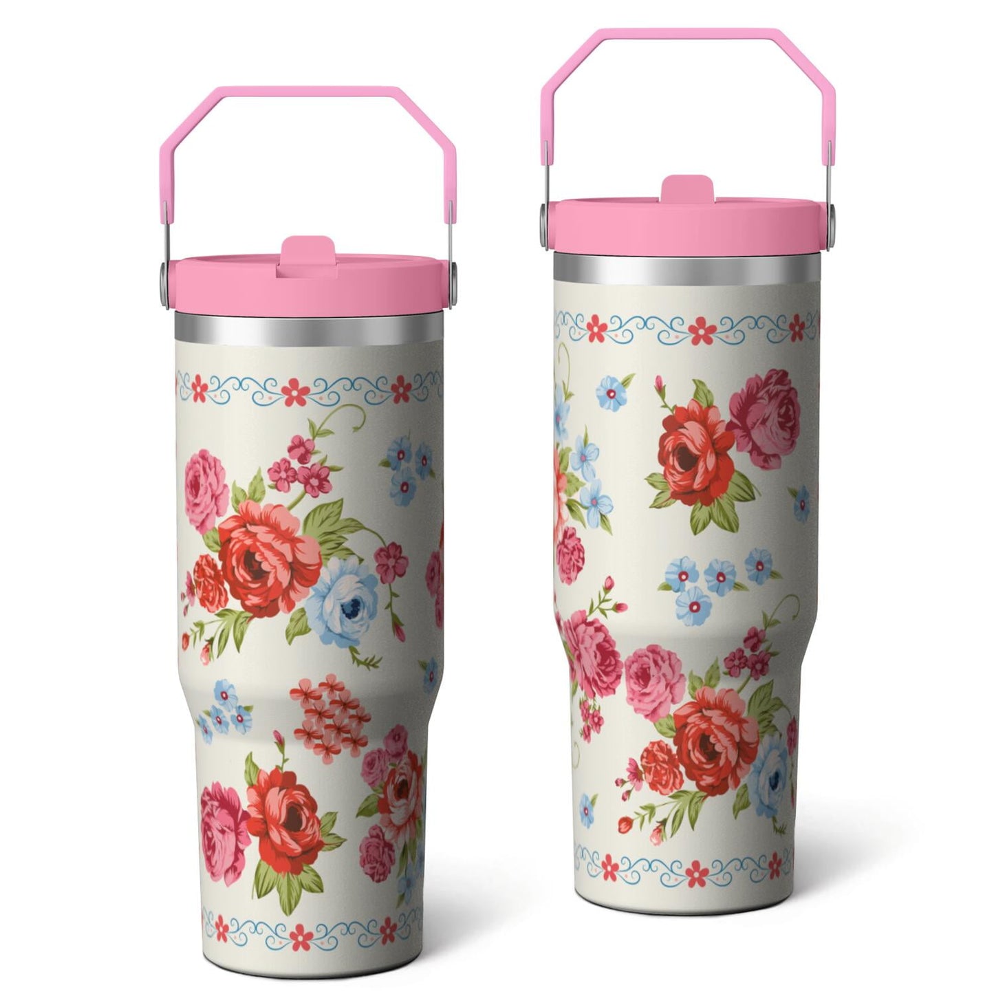 30oz Pioneer Colorful Floral Stainless Steel Flip Straw Tumbler with Lid and Straw Spill Proof Travel Cup - Tumbler