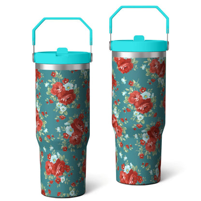 30oz Pioneer Colorful Floral Stainless Steel Flip Straw Tumbler with Lid and Straw Spill Proof Travel Cup - Tumbler