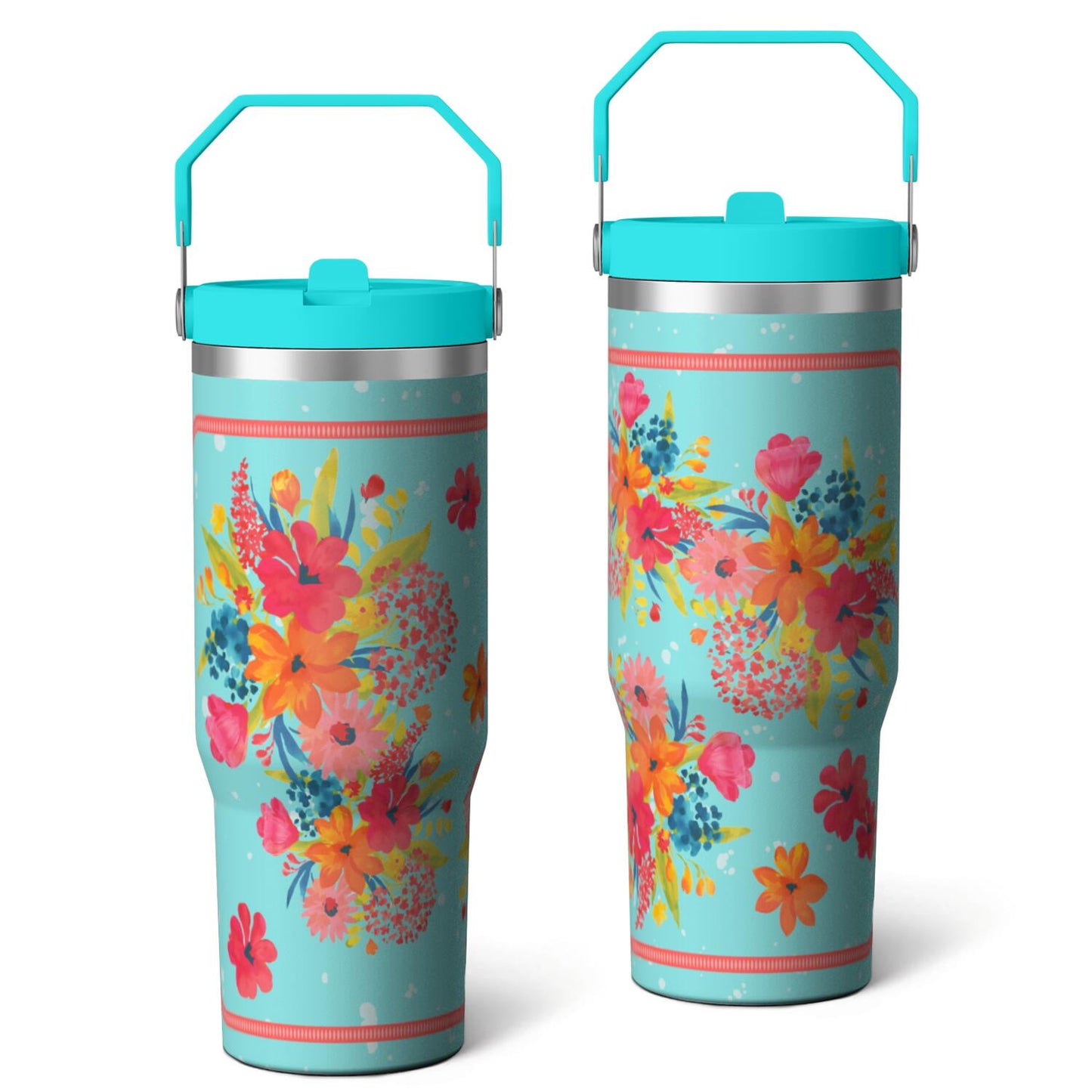 30oz Pioneer Colorful Floral Stainless Steel Flip Straw Tumbler with Lid and Straw Spill Proof Travel Cup - Tumbler