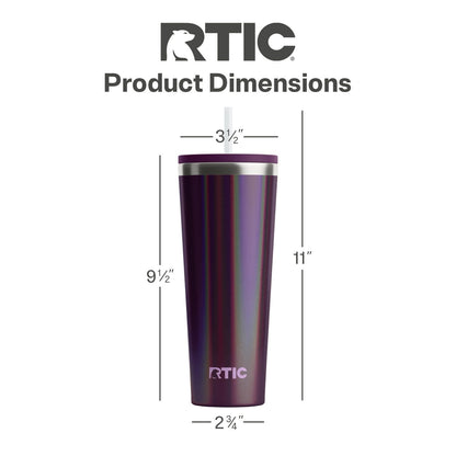 RTIC 28 oz Ceramic Lined Everyday Tumbler, Spill-Resistant Straw Lid, Plum Glitter
