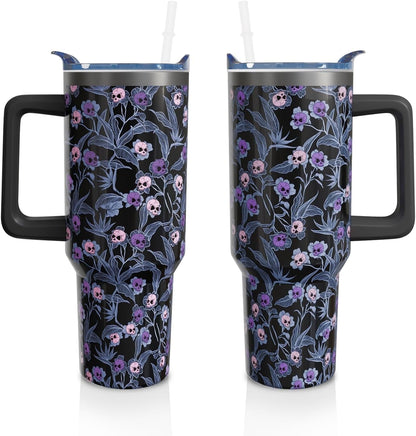 40 Oz Tumbler with Handle and Straw, Cute Stainless Steel Double Walled Vacuum Insulated Cup, Holiday Gifts - Tumbler