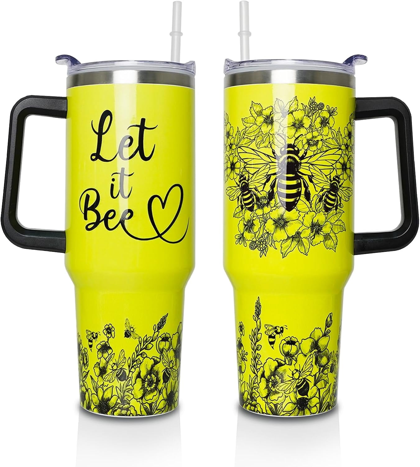 40 oz Tumbler with Handle and Straw Lid, Purple Butterfly Insulated Cup, Double Vacuum Leak Proof Coffee - Tumbler