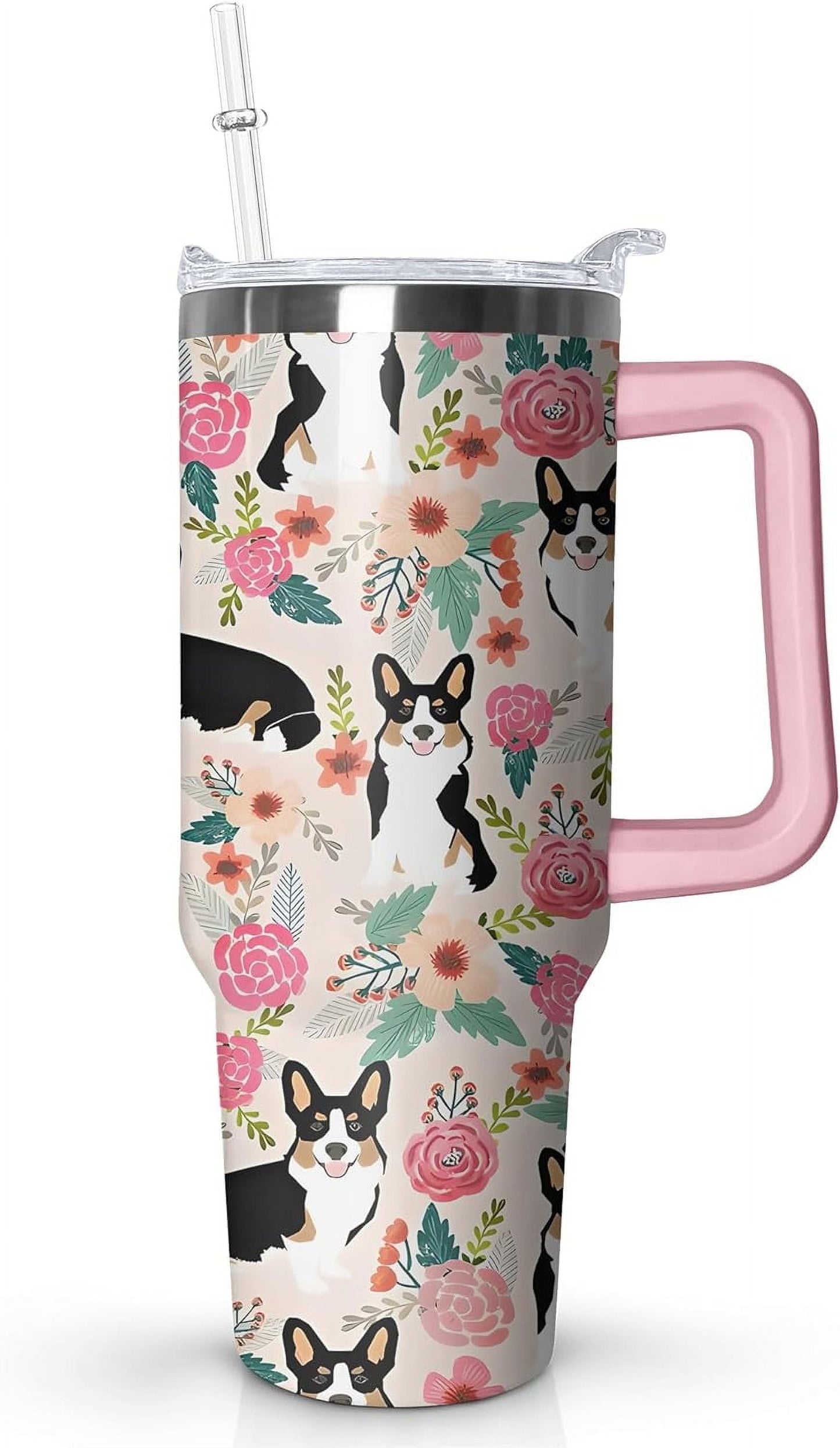 40 oz Cute Strawberry Cow Tumbler with Handle and Straw, Stainless Steel Insulated Cup with Lid and - Tumbler