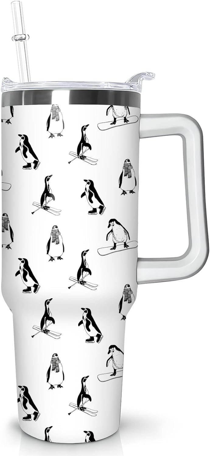 40 oz Penguin Tumbler with Handle Gifts for Penguin Lover 40oz Stainless Steel Travel Cup Mug Water - Tumbler