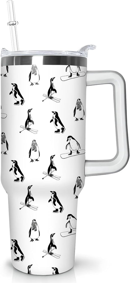 40 oz Penguin Tumbler with Handle Gifts for Penguin Lover 40oz Stainless Steel Travel Cup Mug Water - Tumbler