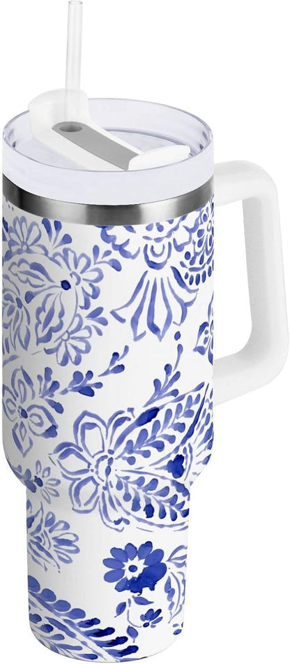 40 oz Tumbler with Handle Lid and Straw Insulated Water Tumbler Stainless Steel Water Cup Mug Bottle - Tumbler