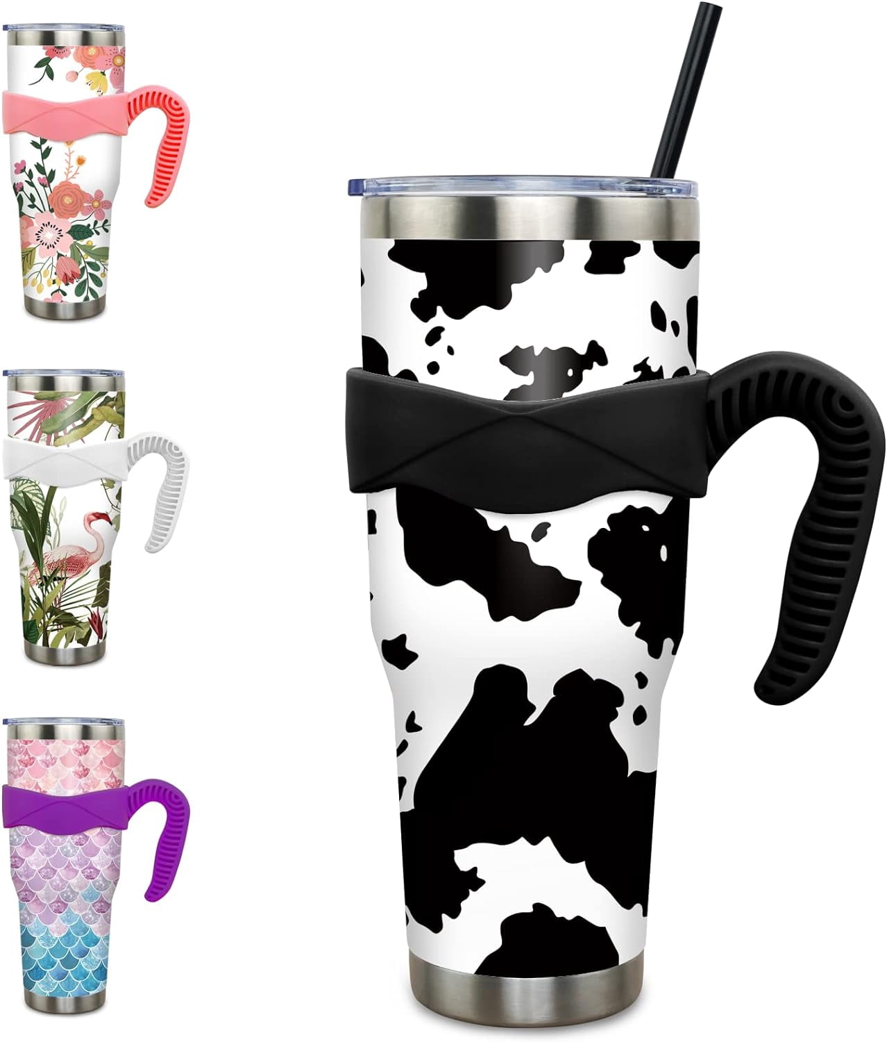 40 oz Tumbler with Handle and Straw 40oz Blue Purple Butterfly Cup Insulated Coffee Travel Mug Spill - Tumbler