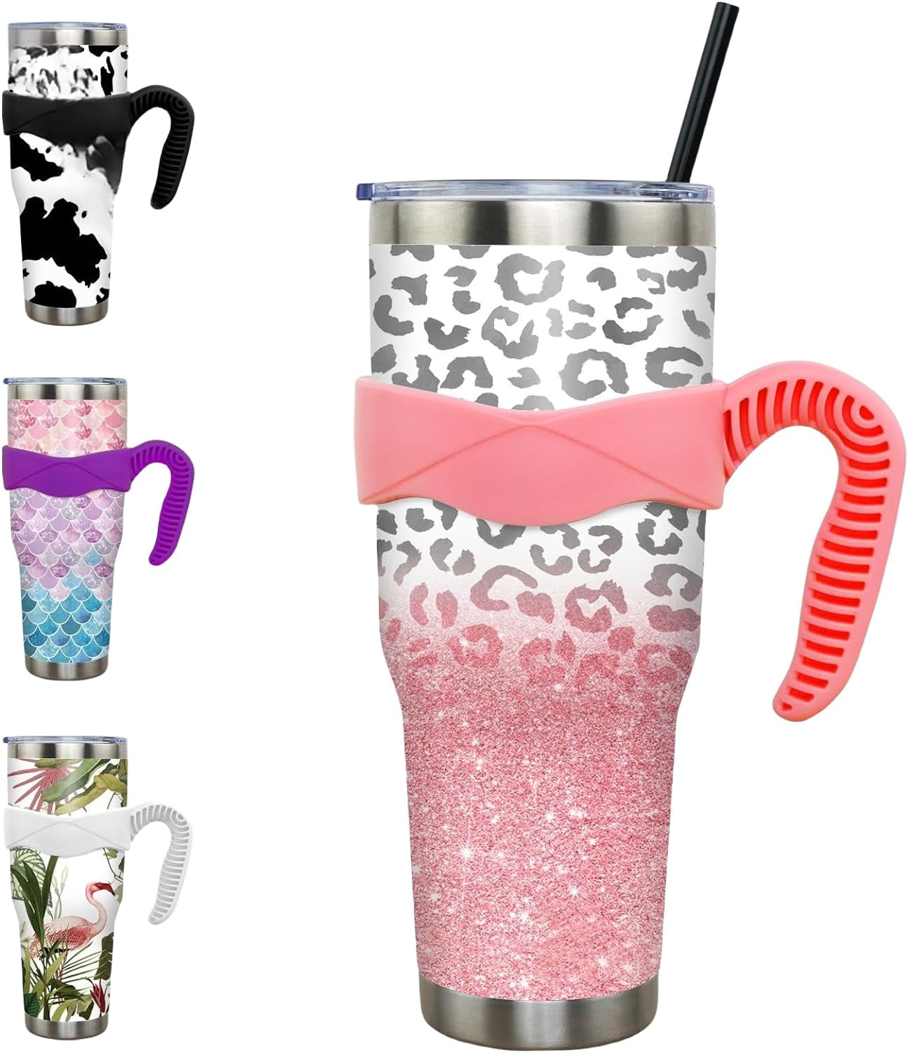 40 oz Tumbler with Handle and Straw 40oz Blue Purple Butterfly Cup Insulated Coffee Travel Mug Spill - Tumbler