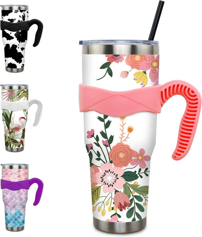 40 oz Tumbler with Handle and Straw 40oz Blue Purple Butterfly Cup Insulated Coffee Travel Mug Spill - Tumbler