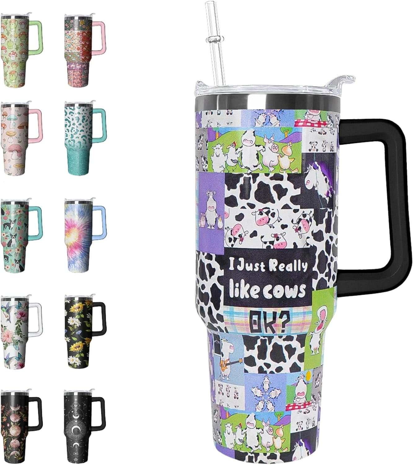 40 oz Tumbler with Handle and Straw Leak Proof Tumbler 40 oz Insulated Cup with Handle Hummingbird - Tumbler
