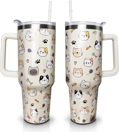 40 oz Tumbler with Handle and Straw Lid, Purple Butterfly Insulated Cup, Double Vacuum Leak Proof Coffee - Tumbler