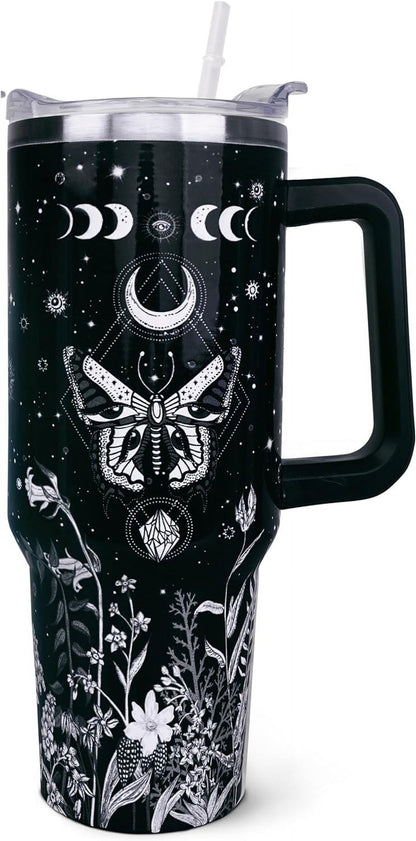 40 oz Tumbler with Handle and Straw, Highland Cow Tumbler with Leak Proof Lid, Reusable Stainless Steel - Tumbler