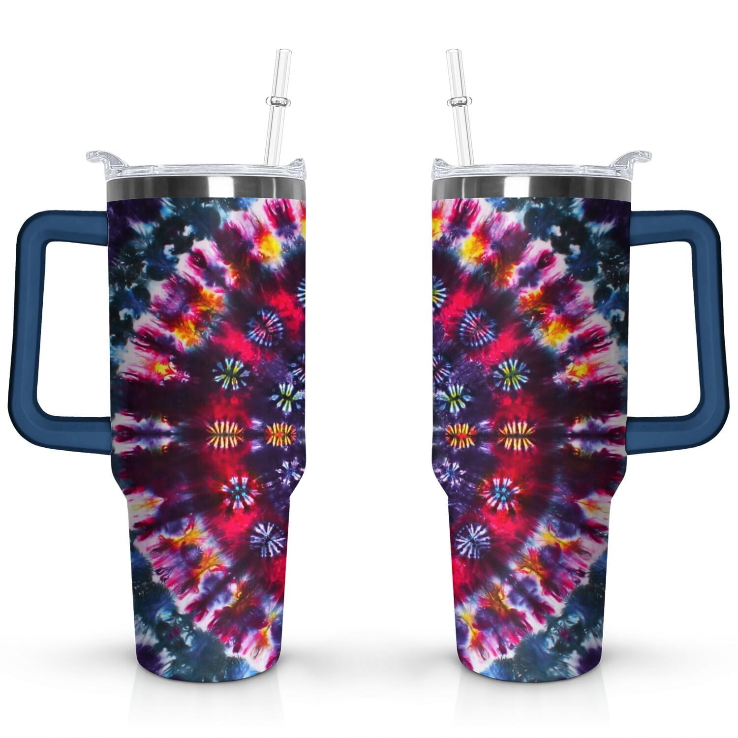 40oz Boho Tie Dye Stainless Steel Flip Straw Tumbler Spill Proof - Reusable Stainless Steel Cup