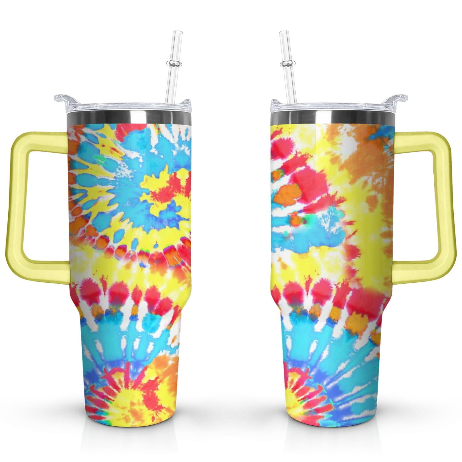 40oz Boho Tie Dye Stainless Steel Flip Straw Tumbler Spill Proof - Reusable Stainless Steel Cup