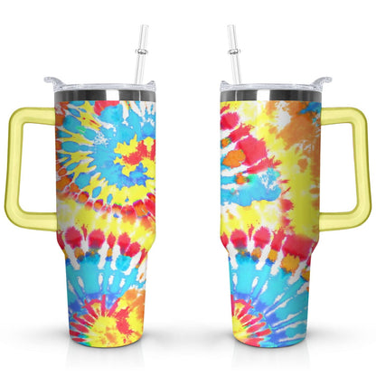 40oz Boho Tie Dye Stainless Steel Flip Straw Tumbler Spill Proof Travel Cup Double Wall Vacuum Insulated - Tumbler