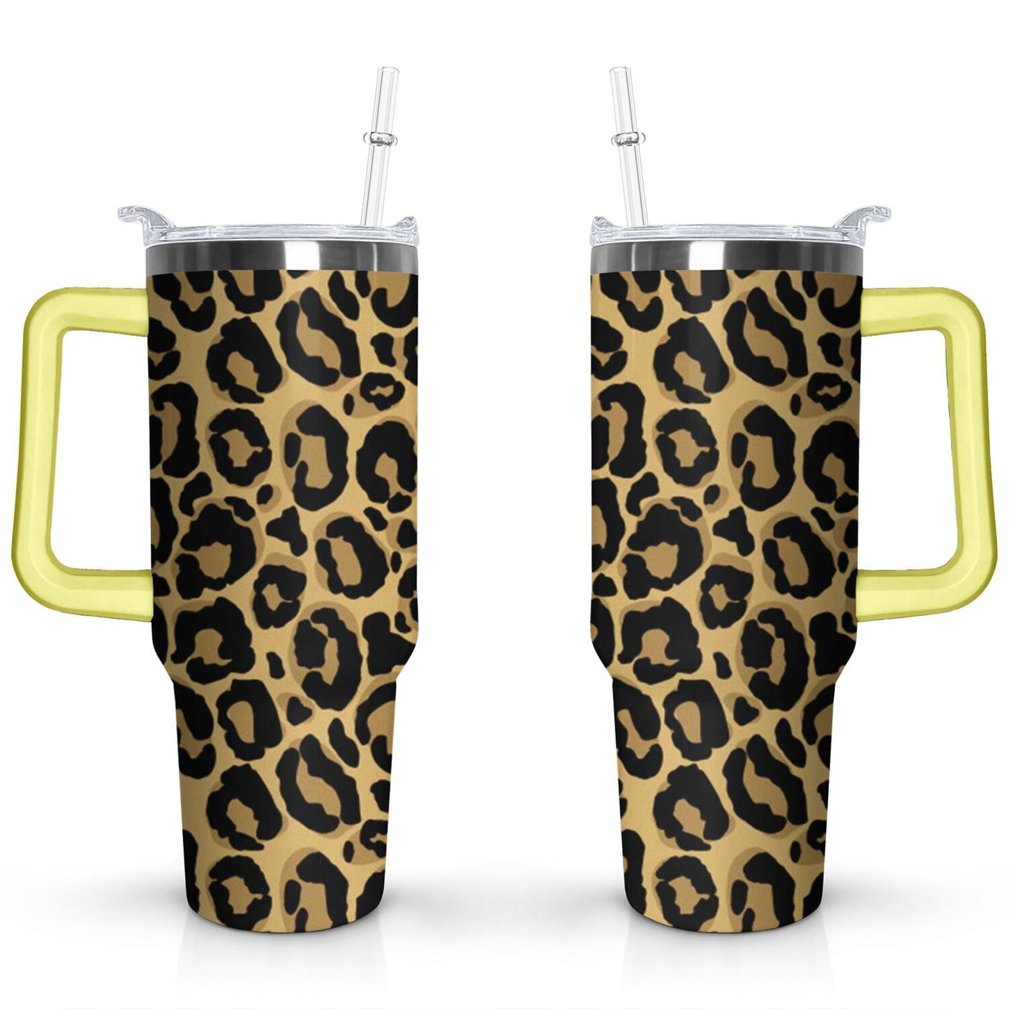 40oz Fashion Leopard Pattern Stainless Steel Flip Straw Tumbler Spill Proof Travel Cup Double Wall Vacuum Insulated - Tumbler