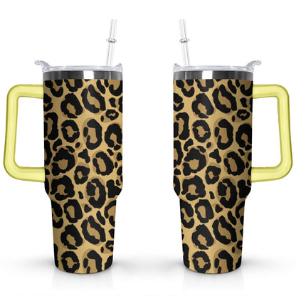 40oz Fashion Leopard Pattern Stainless Steel Flip Straw Tumbler Spill Proof Travel Cup Double Wall Vacuum Insulated - Tumbler