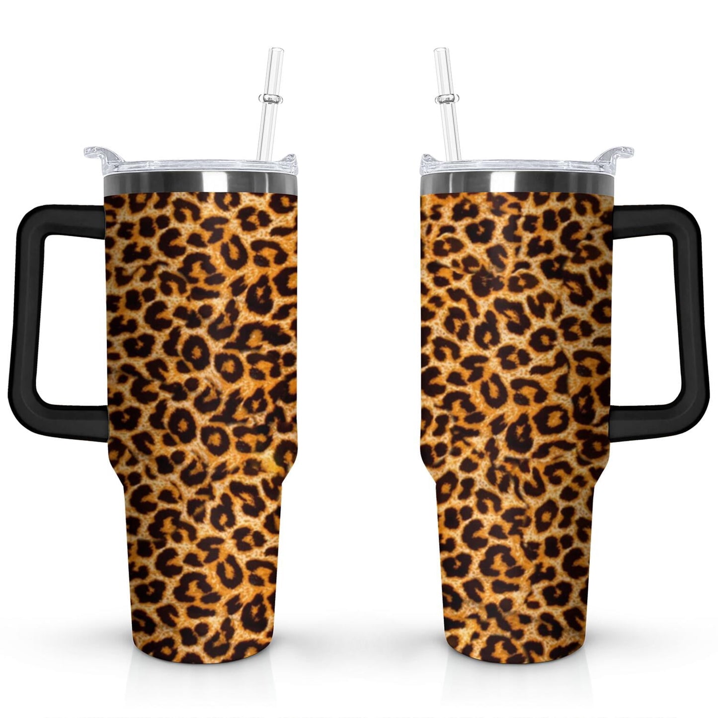 40oz Fashion Leopard Pattern Stainless Steel Flip Straw Tumbler Spill Proof Travel Cup Double Wall Vacuum Insulated - Tumbler