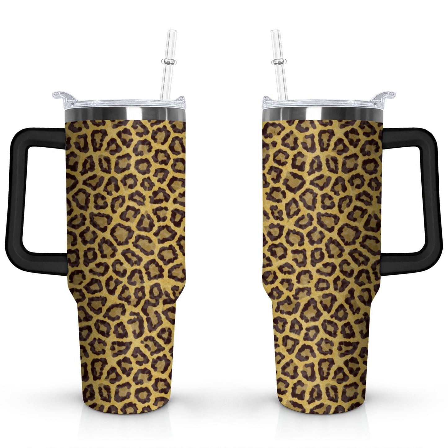 40oz Fashion Leopard Pattern Stainless Steel Flip Straw Tumbler Spill Proof Travel Cup Double Wall Vacuum Insulated - Tumbler