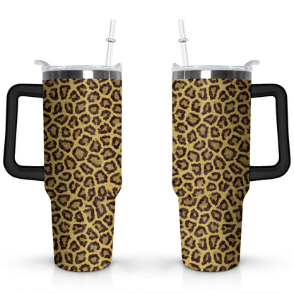 40oz Fashion Leopard Pattern Stainless Steel Flip Straw Tumbler Spill Proof Travel Cup Double Wall Vacuum Insulated - Tumbler