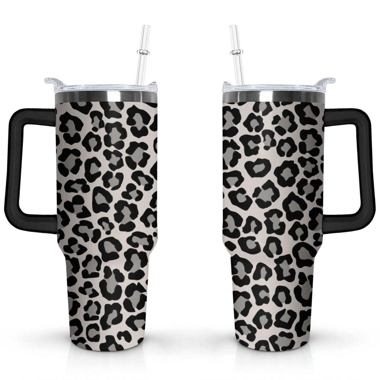 40oz Fashion Leopard Pattern Stainless Steel Flip Straw Tumbler Spill Proof Travel Cup Double Wall Vacuum Insulated - Tumbler
