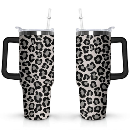 40oz Fashion Leopard Pattern Stainless Steel Flip Straw Tumbler Spill Proof Travel Cup Double Wall Vacuum Insulated - Tumbler