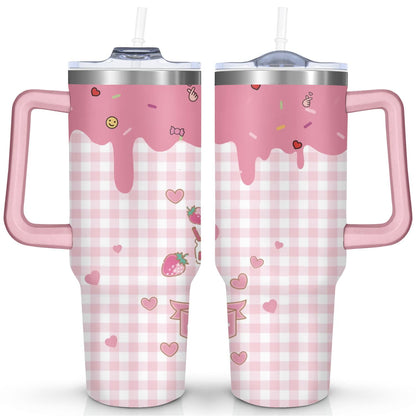 40oz Hello Kawaii Cat Cute Stainless Steel Tumbler with Lid and Straw,Spill Proof Travel Cup Double Wall - Tumbler