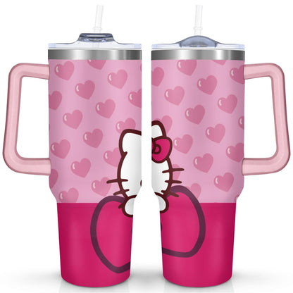 40oz Hello Kawaii Cat Cute Stainless Steel Tumbler with Lid and Straw,Spill Proof Travel Cup Double Wall - Tumbler