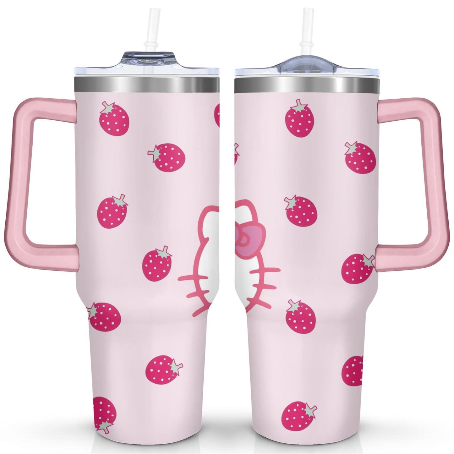 40oz Hello Kawaii Cat Cute Stainless Steel Tumbler with Lid and Straw,Spill Proof Travel Cup Double Wall - Tumbler