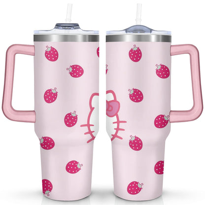 40oz Hello Kawaii Cat Cute Stainless Steel Tumbler with Lid and Straw,Spill Proof Travel Cup Double Wall - Tumbler