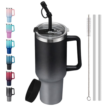 SUNSOC 40oz Insulated Tumbler with Handle and Straw – Stainless Steel Travel Mug, BPA-Free, Leakproof, Keeps Drinks - Tumbler